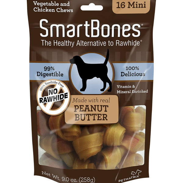 SmartBones Mini Peanut Butter Chews 2.5"Dog Treats 迷你潔齒骨(花生醬味) 16 mini