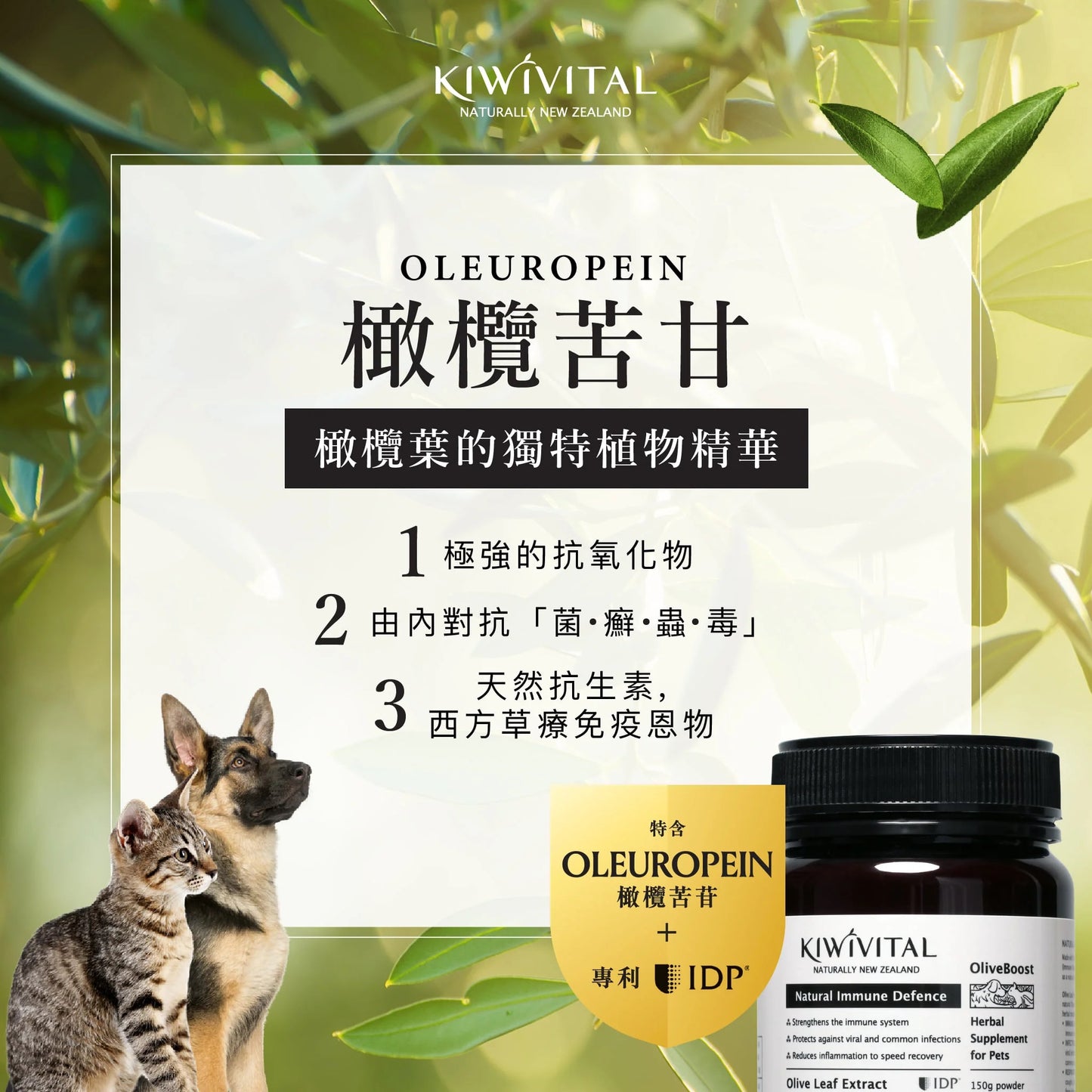 KIWIVITAL®️｜Natural Immune Defence 橄欖葉草療-提升免疫力配方 貓犬用